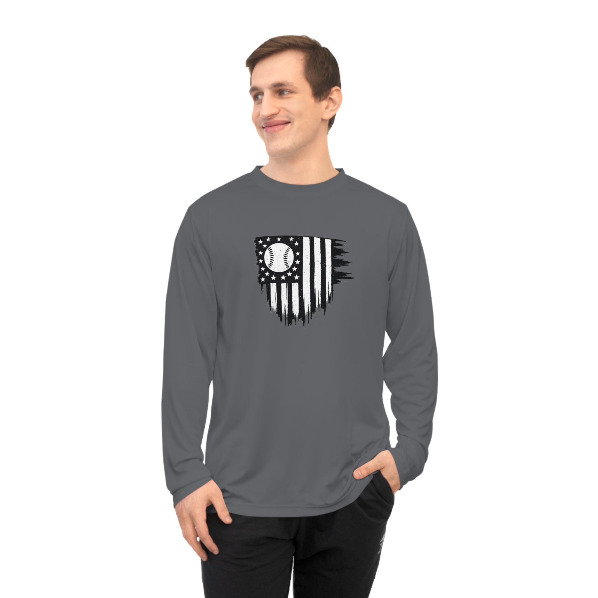 American Flag Baseball Performance Long Sleeve Shirt